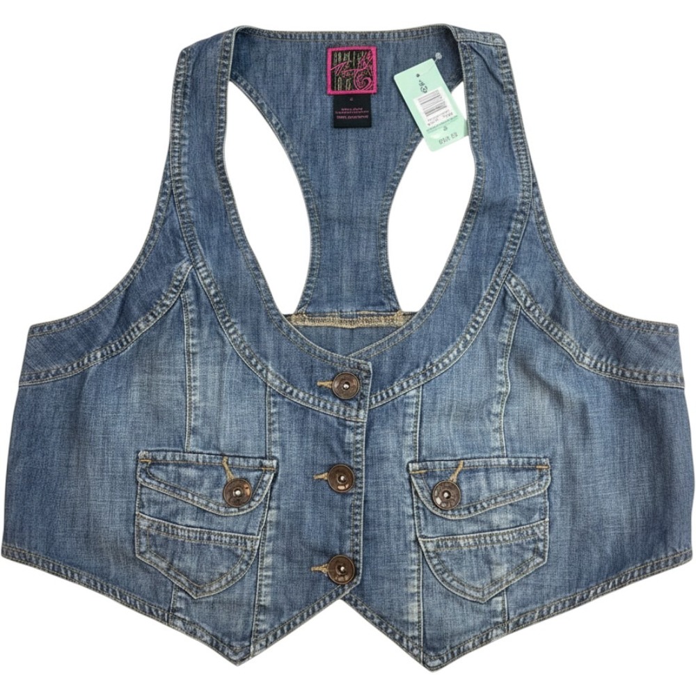 Torrid Denim Racerback Vest Blue Medium Wash Cropped Button Front Size 2/2XL NWT